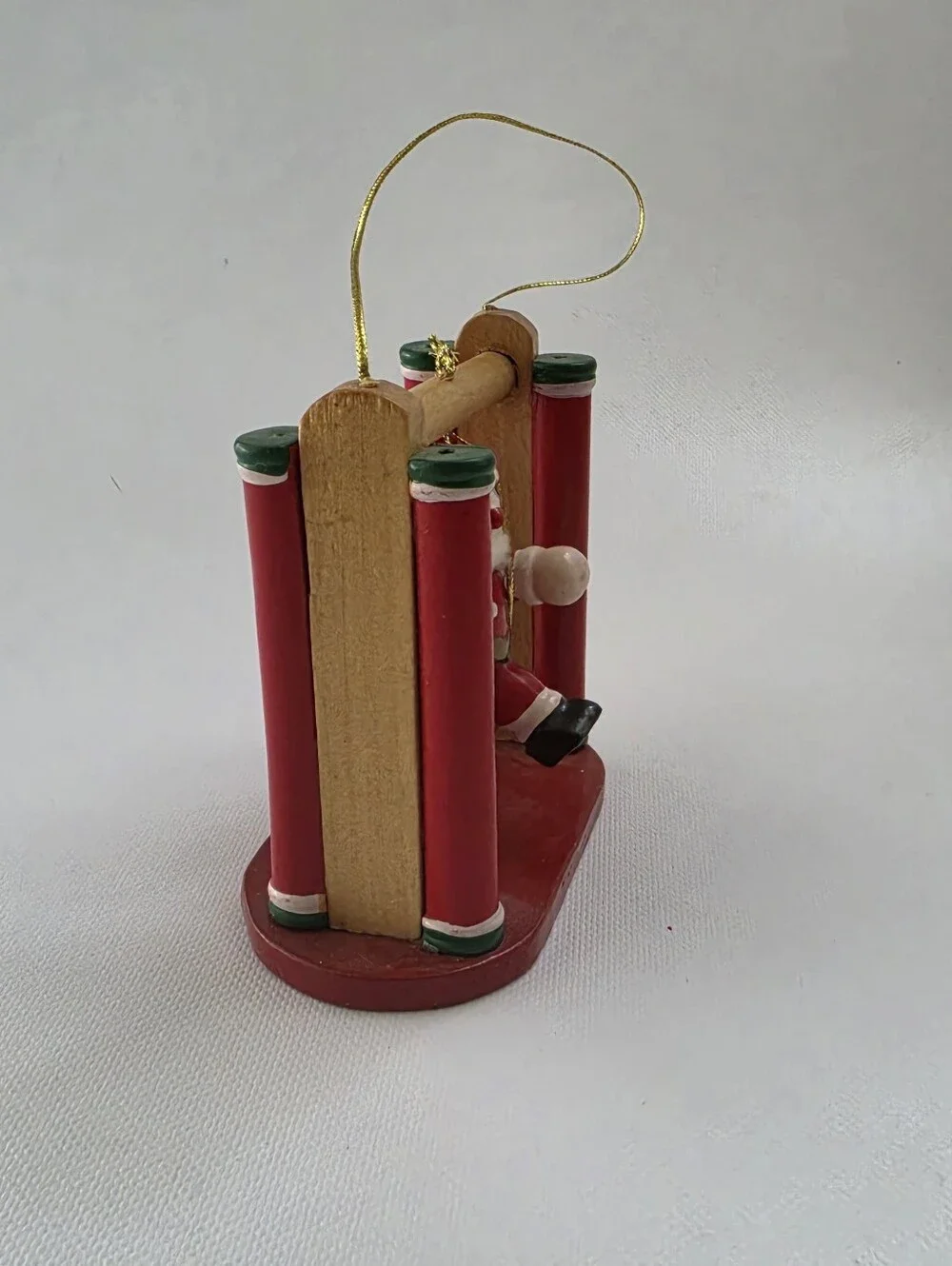 Vintage Style Wooden Santa Tire Swing Christmas Ornament 3.5